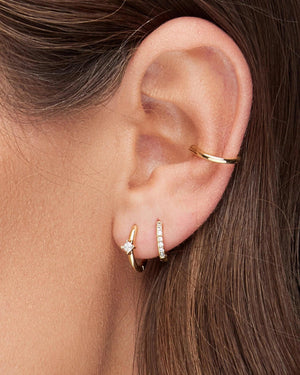 Dainty 925 Sterling Silver Gold CZ Diamond Huggie Hoop Earrings Set - Tiny Minimalist Design.