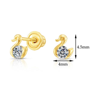 10K Yellow Gold Tiny Duck Stud Earrings