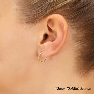14K Yellow Gold Twisted round Hoop Earrings, 1Mm Thin, Available in All Sizes, Handmade by TILO Jewelry