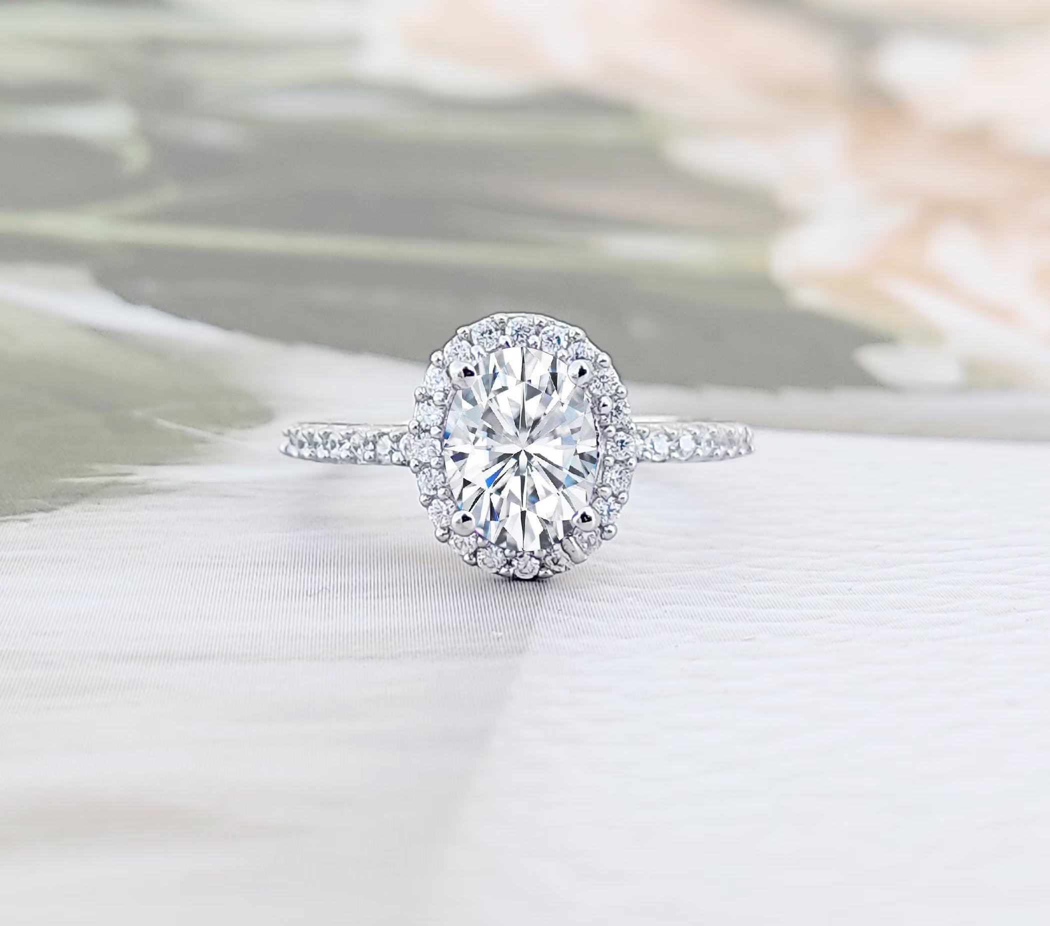 Oval Halo Engagement Ring: 925 Sterling Silver CZ Wedding Ring