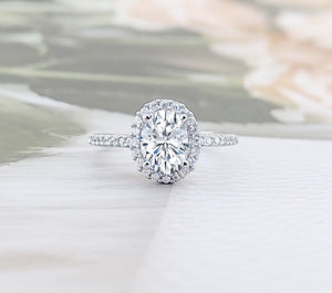 Oval Halo Engagement Ring: 925 Sterling Silver CZ Wedding Ring