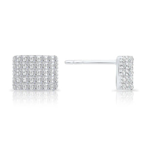 Radiant CZ Curved Square Sterling Silver Stud Earrings.