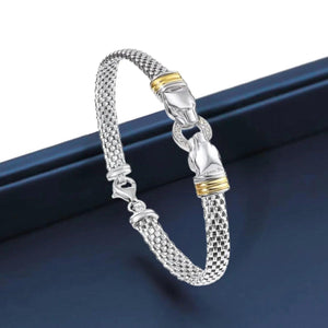 Elegant 925 Sterling Silver Two-Tone Jaguar Bracelet with Simulated Diamonds - Unisex, 7.5 Inches.