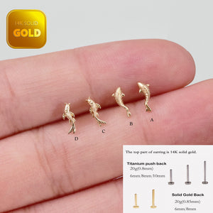 14K Solid Gold Koi Fish Cartilage Earring Tiny Tragus Stud Helix Conch Piercing Cute Stud Earring Minimalist Earrings Flat Back Earring