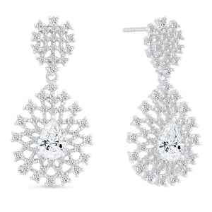 CZ Royal Teardrop Stud Earrings, Dangle Bridal Jewelry, Boho in Sterling Silver