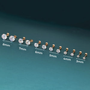 14K Rose Gold Zirconia Solitaire Stud Earrings, Pushback