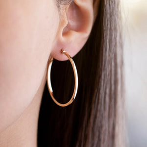 14K Gold Dainty Hoop Earrings - 34mm Large Real Gold Hoops for Women.