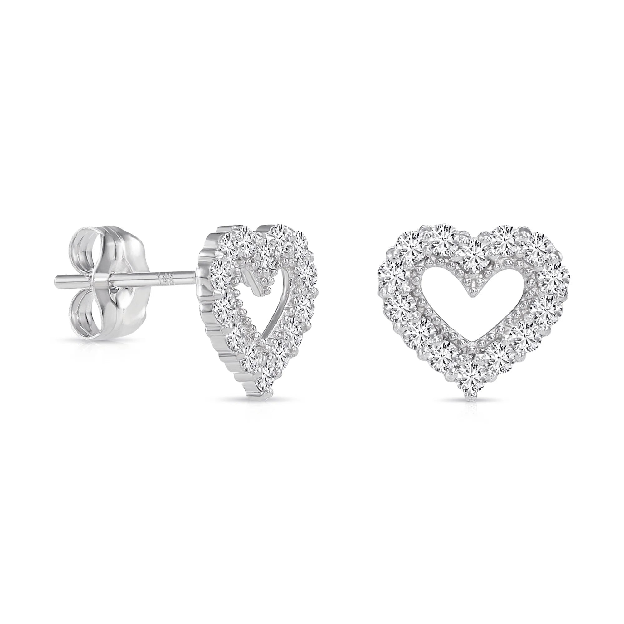 14K Gold Lab Diamond Heart Stud Earrings, 0.25Ctw