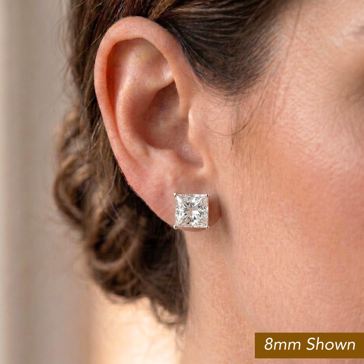 14K Solid White Gold Earrings, Square Studs with Cubic Zirconia Stones and 14K Solid Gold Butterfly Push-Backings, by TILO Jewelry