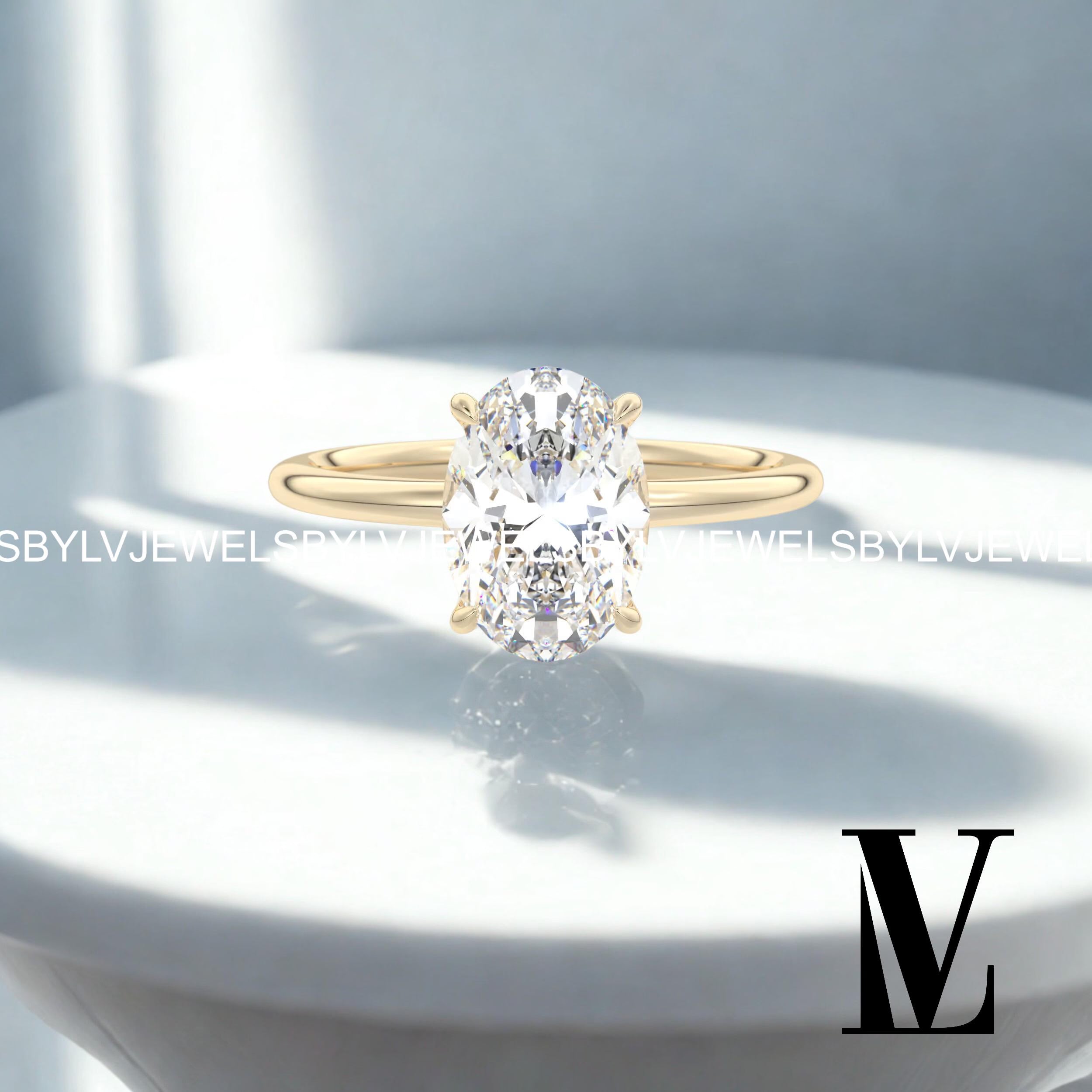 2CT Oval Moissanite Solitaire Engagement Ring|14K/18K Solid Gold Classic Oval Cut Ring|Minimalist Promise Ringdainty| Bridal Jewelry for Her