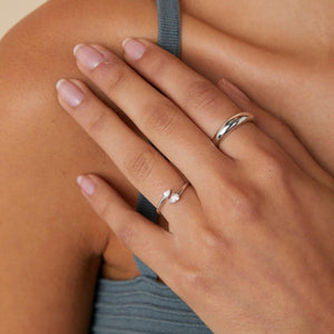 Elegant Silver Crystal Pear Open Ring.