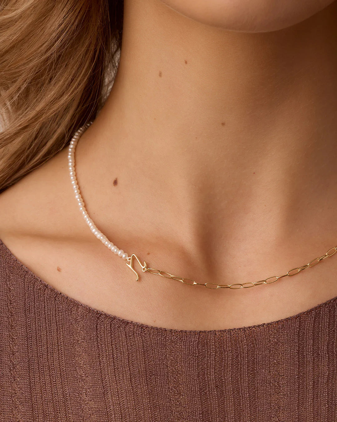 Lou Pearl Alphabet Necklace NikNenz™ Premium Gold & Diamonds