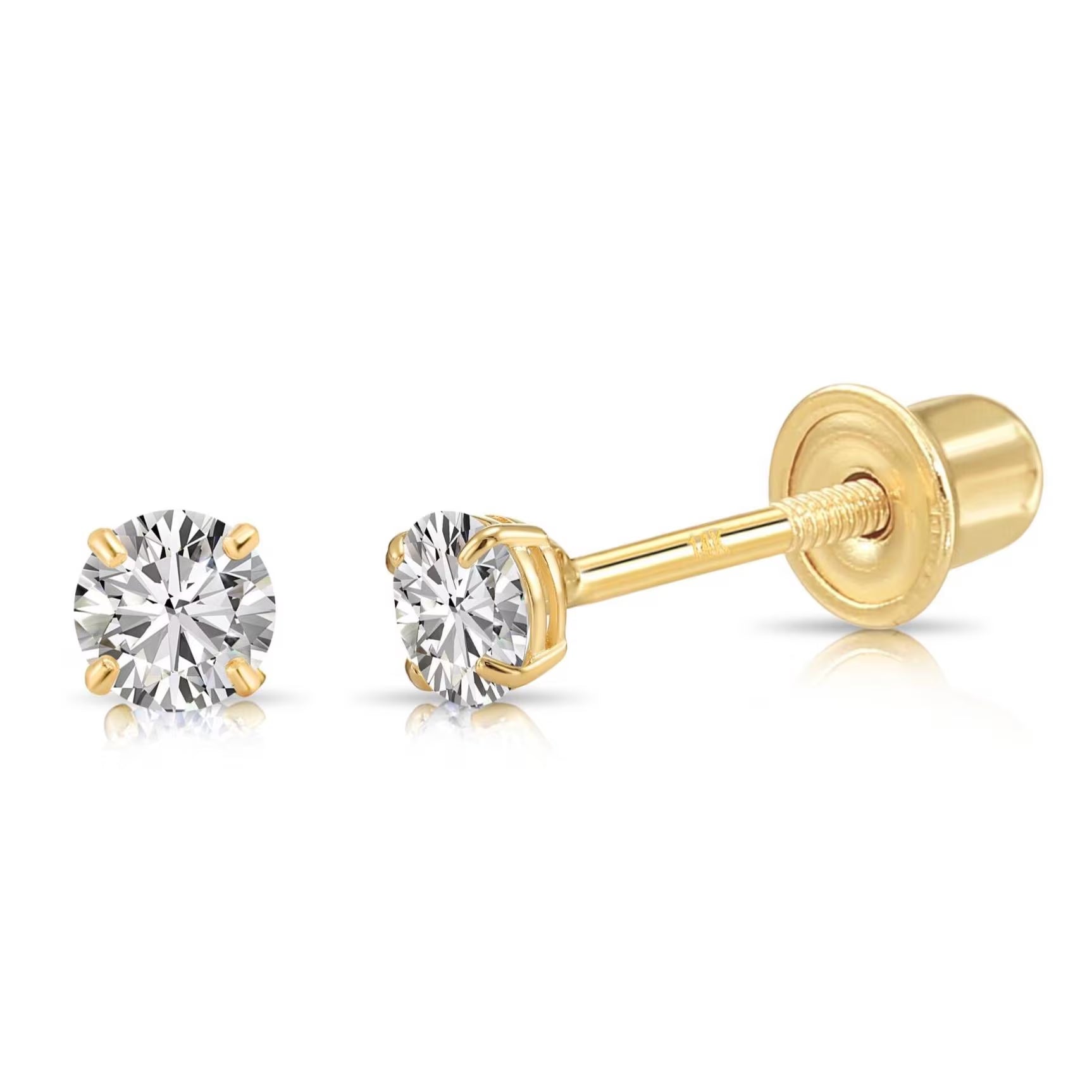 14K Gold Lab Diamond Stud Earrings, CVD Brilliant-Cut Diamond Studs, Classy round Diamond Studs, Wedding/Bridal, Screwback, by TILO Jewelry