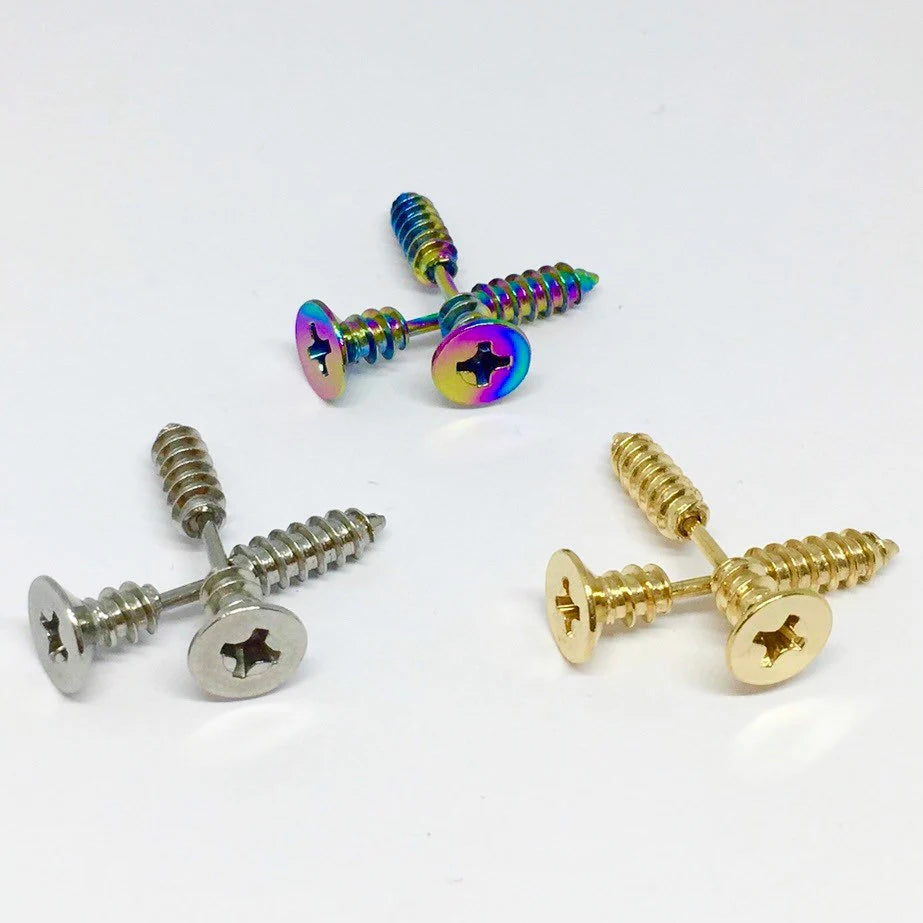 Stainless Steel Screw Stud Earrings - Nail Design 2.4Cm - Unisex Hypoallergenic Earrings