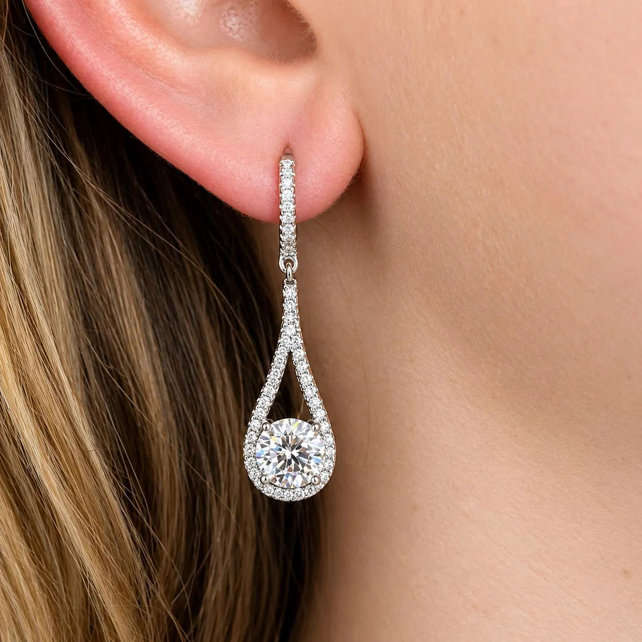 Round Cut 1 Carat VVS Moissanite Diamond Dangle Drop Earrings 925 Sterling Silver