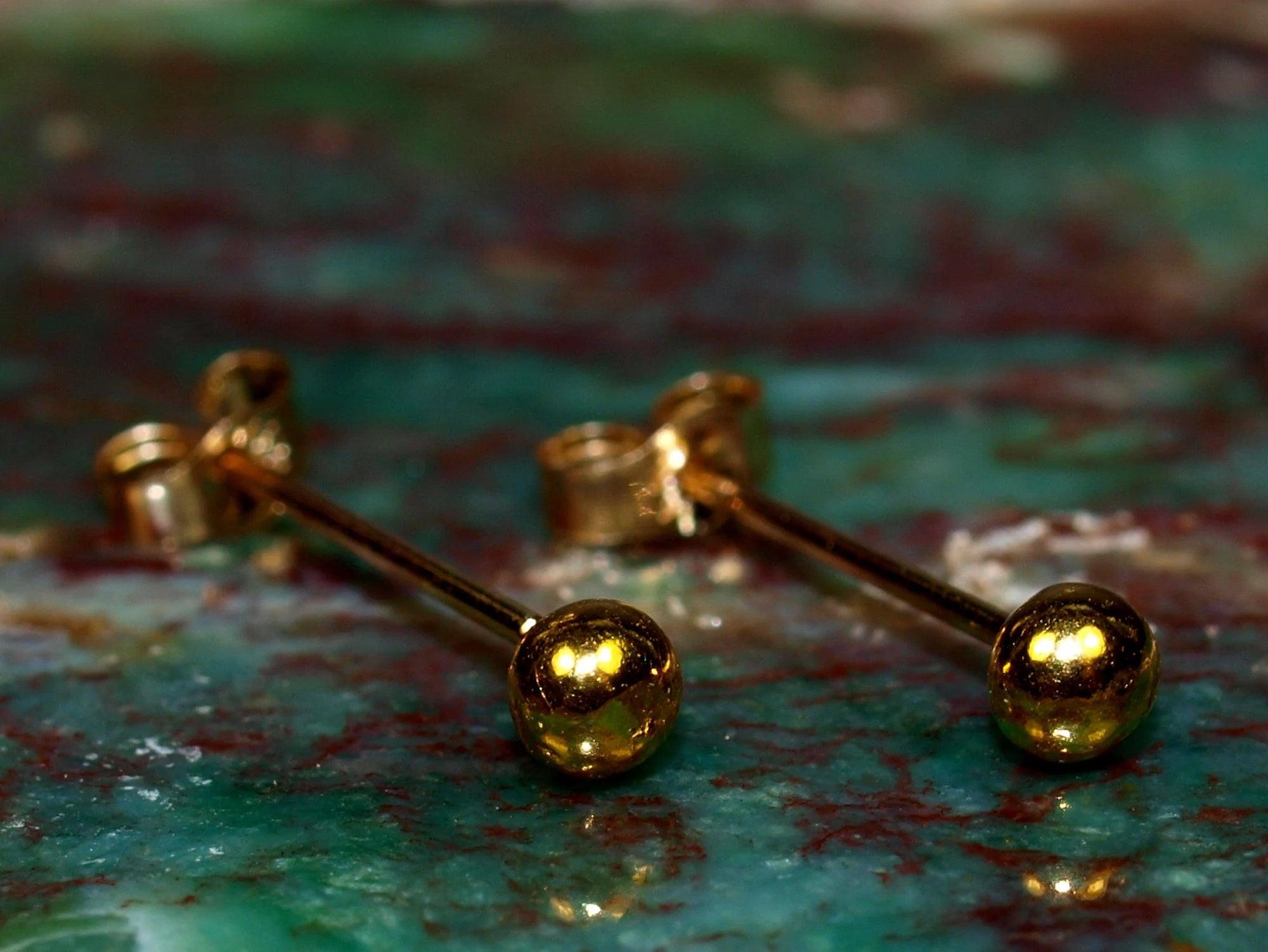 Elegant 24K Gold 3mm Ball Stud Earrings - Timeless Minimalist Design in Pure Solid Gold.