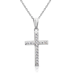 Elegant 14K White Gold Small Cross Pendant Necklace - A Timeless Treasure.