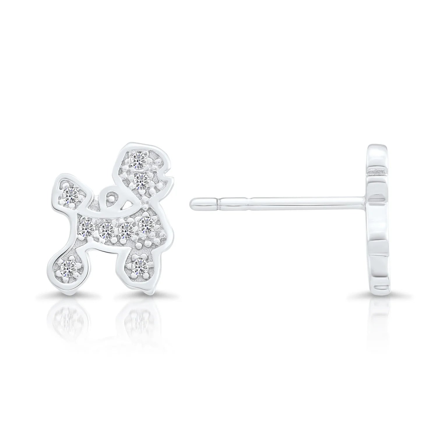 Sterling Silver CZ Poodle Stud Earrings