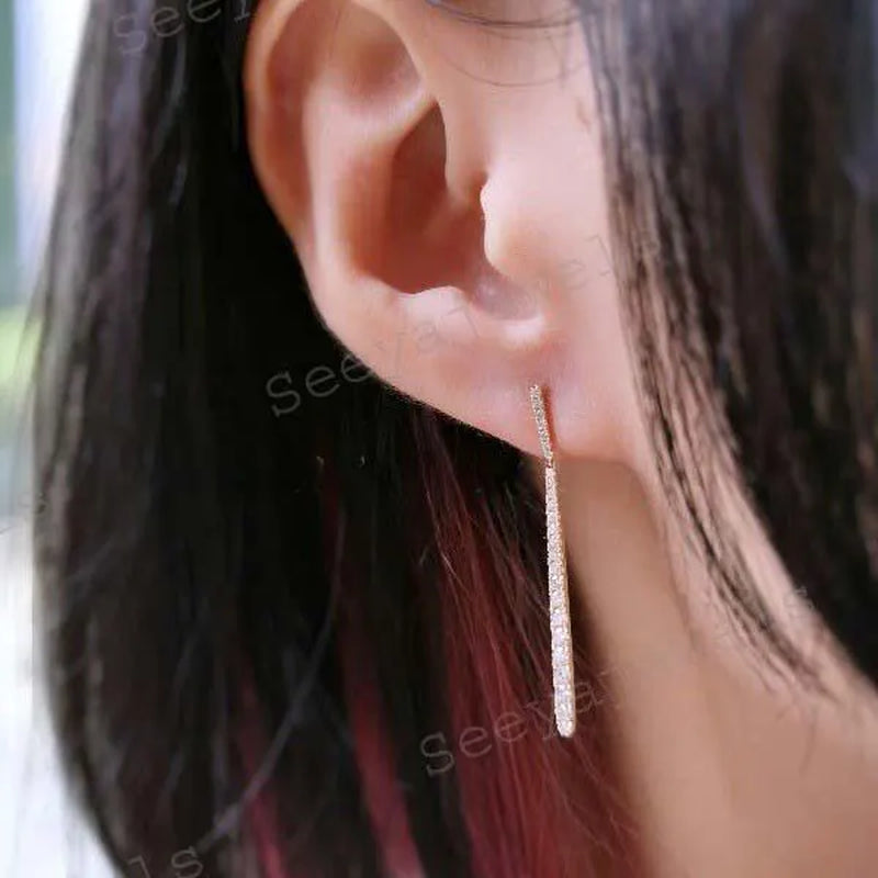 Minimalist Long Diamond Drop Earrings 14K Gold Earrings Long Dangling Moissanite Earrings Perfect Bridesmaids Gift for Her Valentine Gift