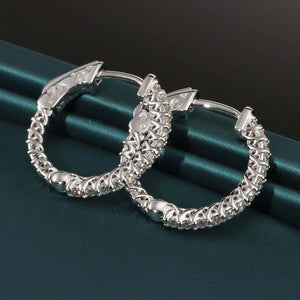 Stunning 14K Solid White Gold Half Eternity Huggie Hoop Earrings with 0.52 CTW Real Diamonds.