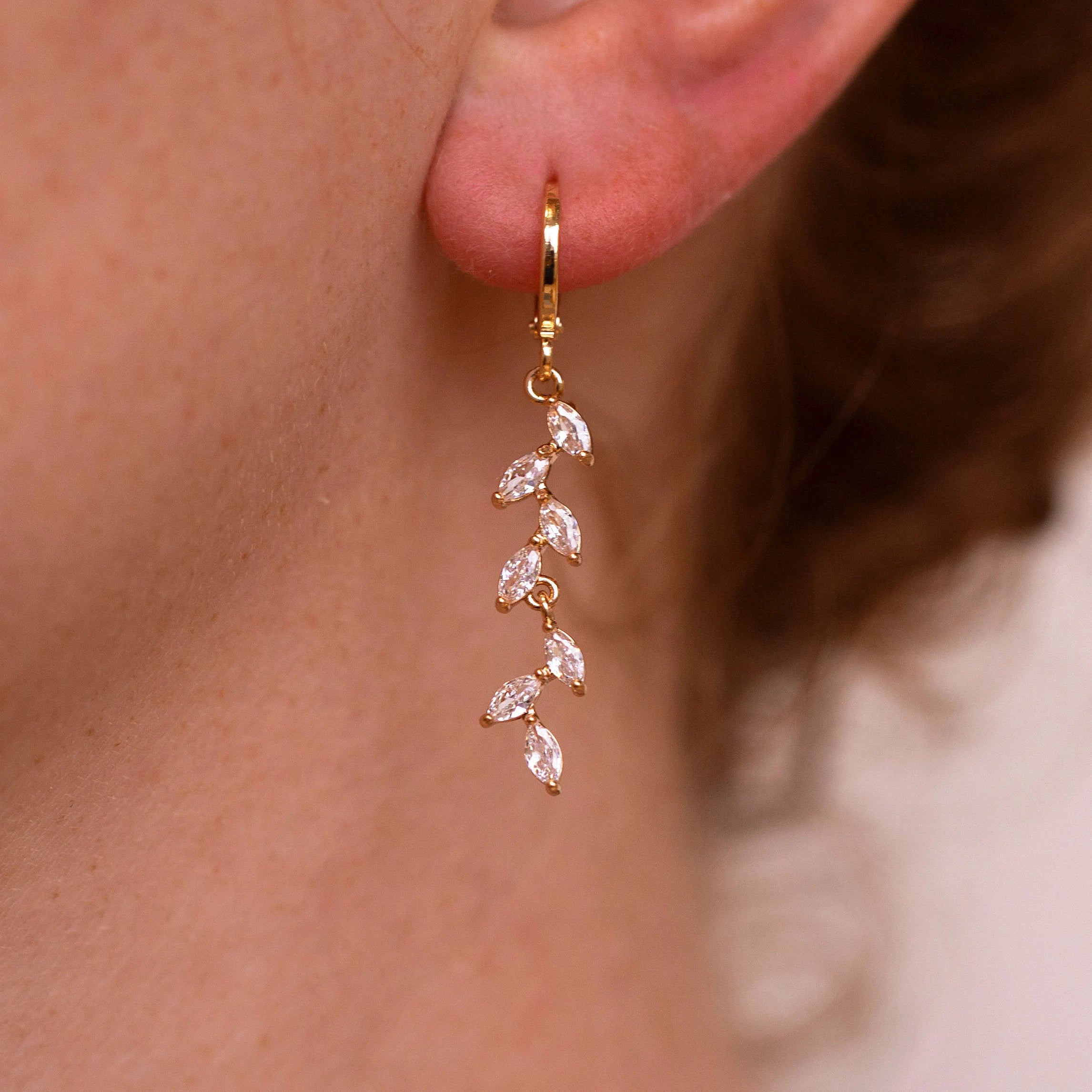 Huggie Hoop Earrings, Long Diamond Fancy Bridal Earrings, Elegant Dangle and Drop Earrings, Cubic Zirconia Minimalist Delicate Simple Hoops