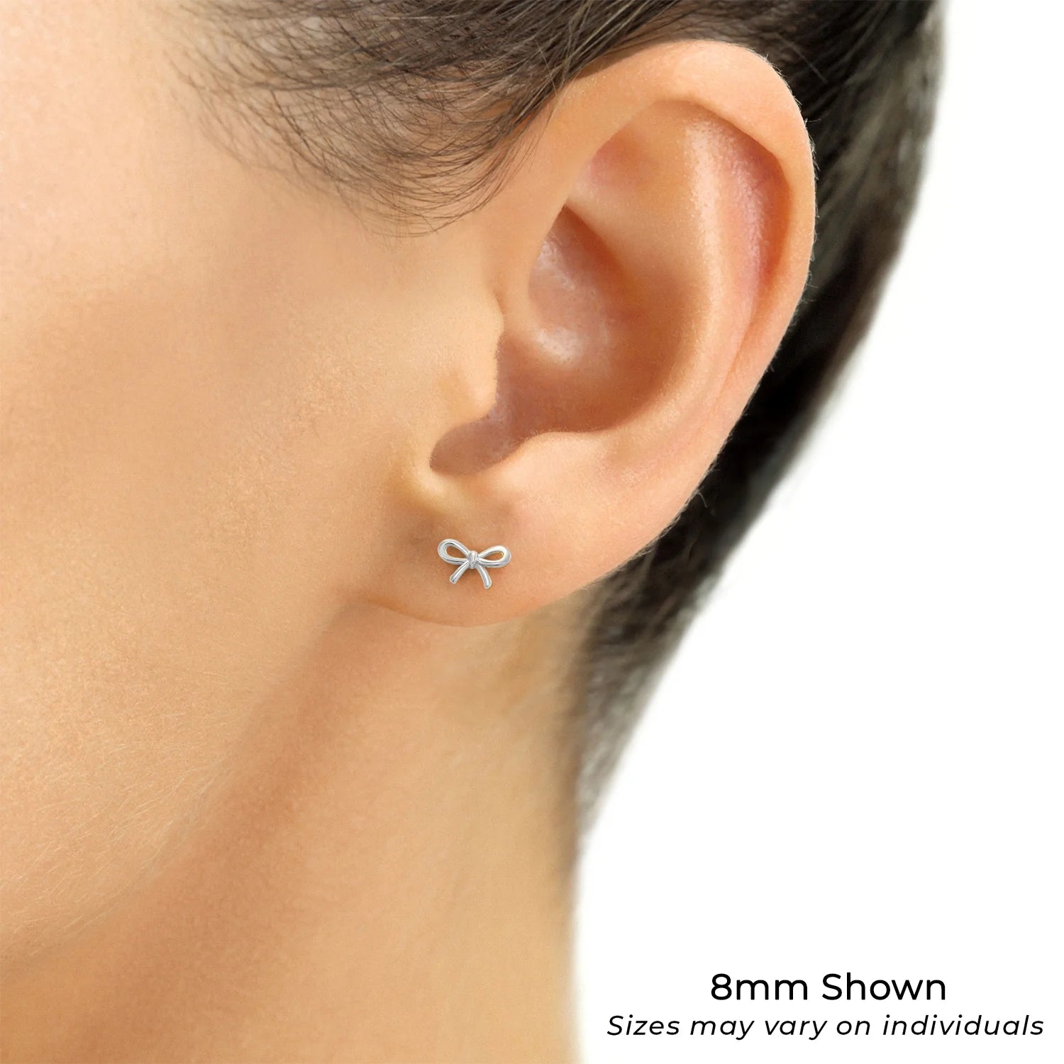 14K Solid White Gold Ribbon Bow Stud Earrings, with Secure Screw-Backs