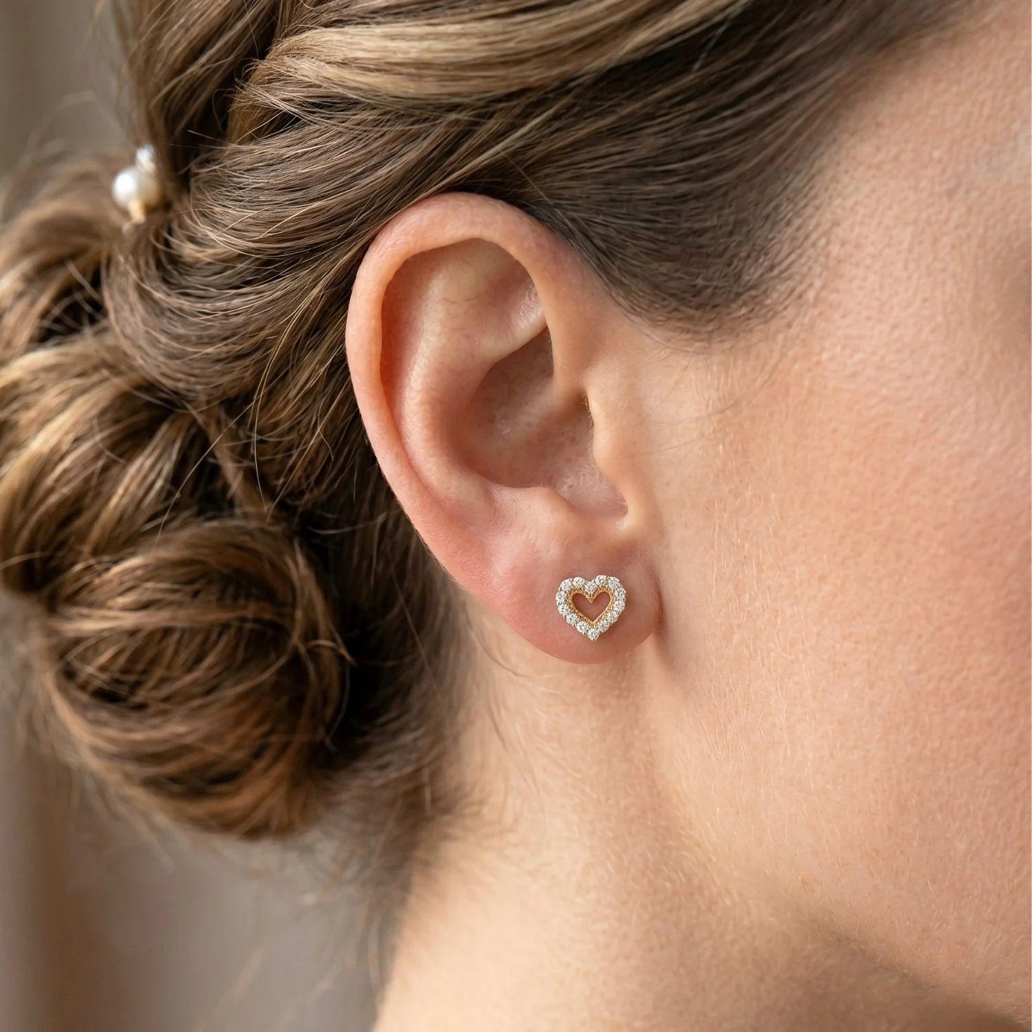 Stunning 14K Yellow Gold Heart Lab Diamond Studs - 0.25ctw with Secure Screwback Closure.