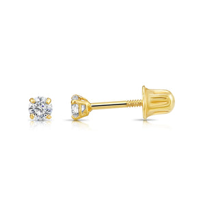 14K Yellow Gold Lab Diamond Stud Earrings, CVD Brilliant Solitaire round Diamond Studs, Screwback