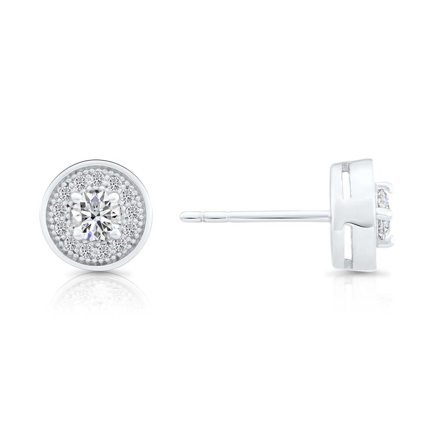 CZ Halo Stud Earrings in Sterling Silver