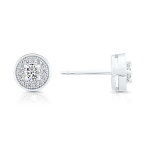 CZ Halo Stud Earrings in Sterling Silver
