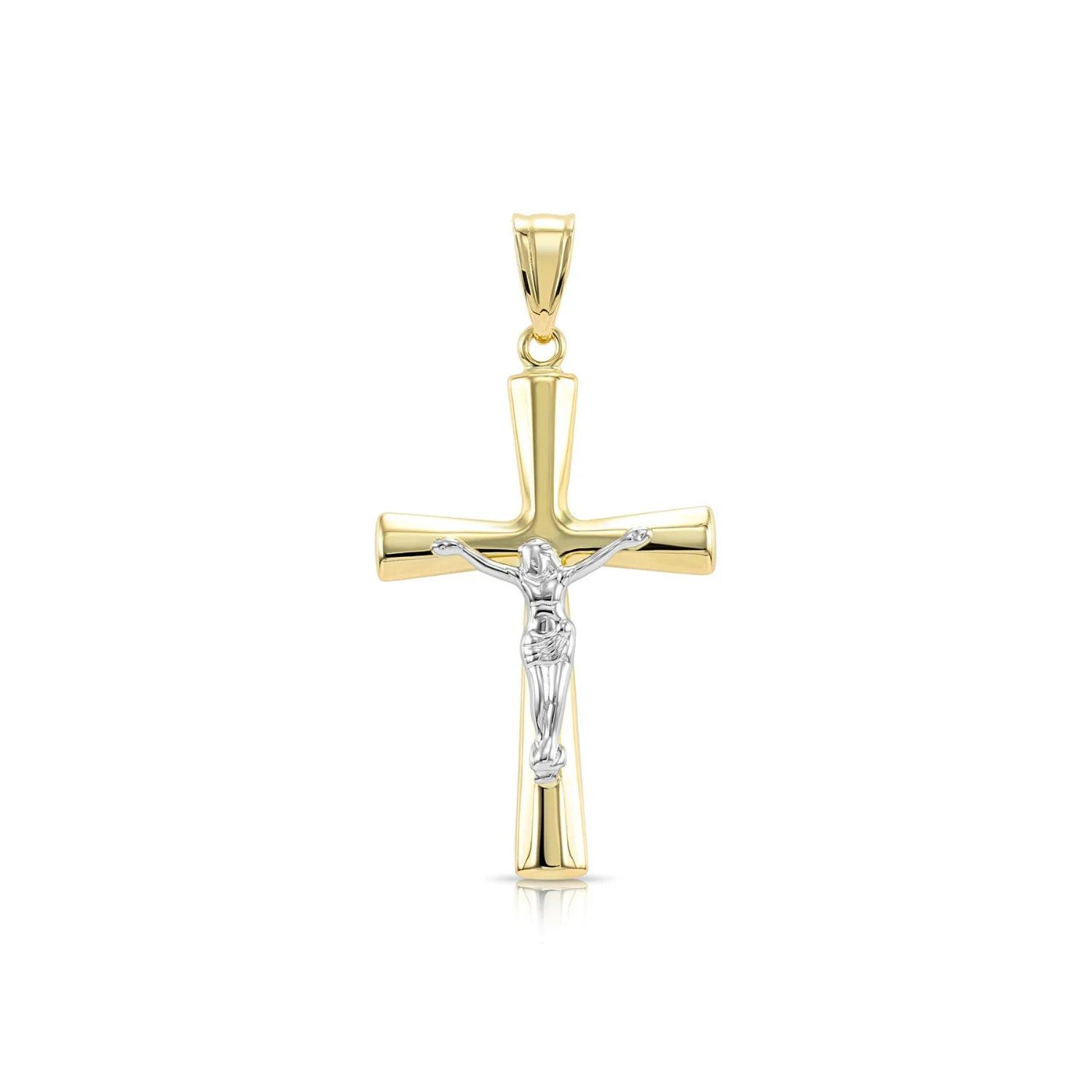 Stunning 14K Two-Tone Gold Jesus Crucifix Pendant Necklace with 18" Cable Chain.