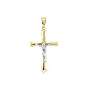 Stunning 14K Two-Tone Gold Jesus Crucifix Pendant Necklace with 18" Cable Chain.