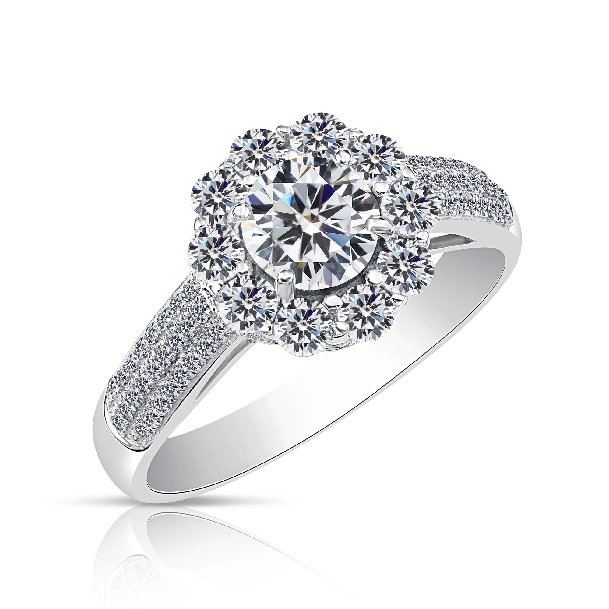 Sterling Silver Flower Halo CZ Engagement Ring