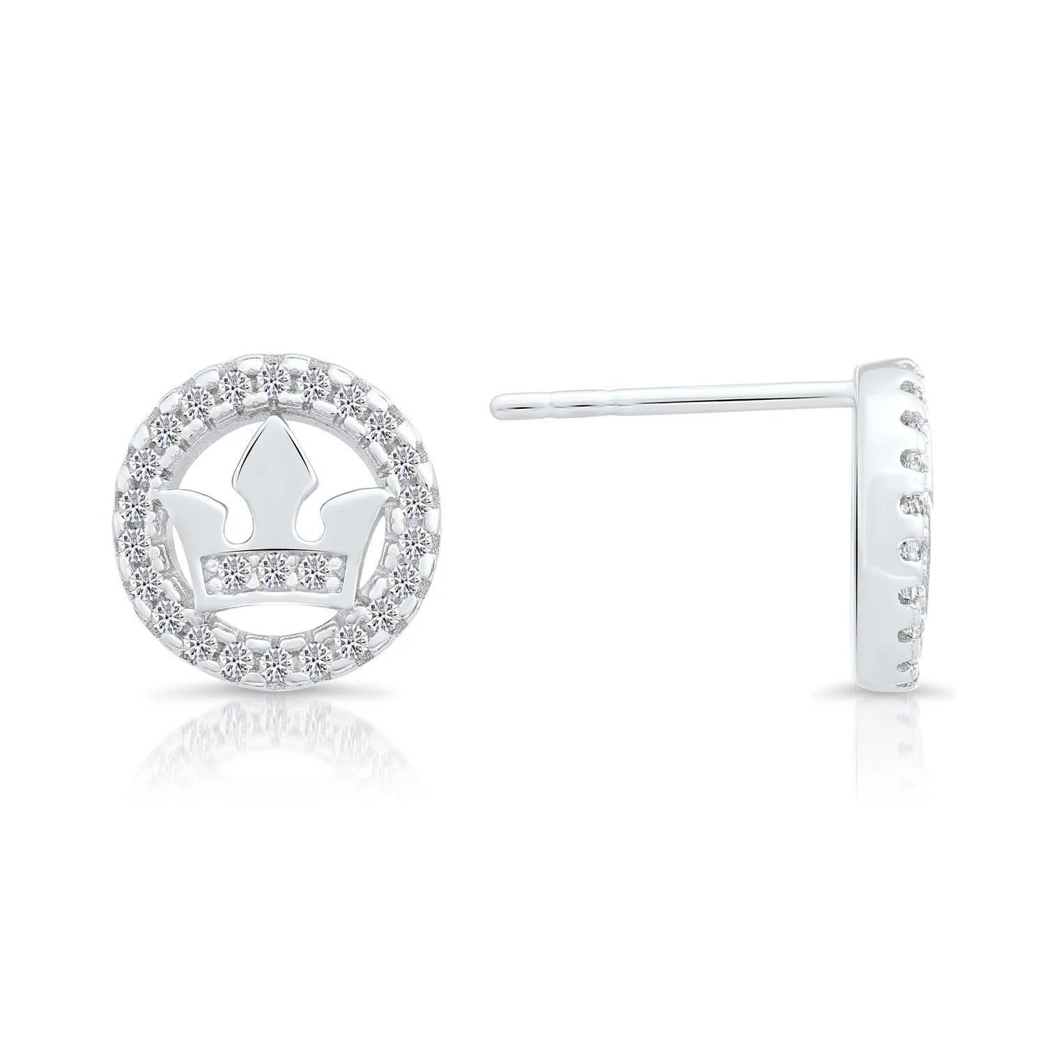 Dazzling CZ Halo Crown Stud Earrings in Sterling Silver - Barbados Elegance.