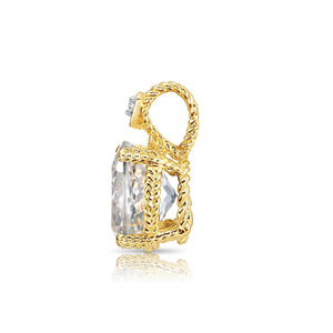 Exquisite 14K Yellow Gold Quartz Gemstone and Diamond Pendant Necklace.