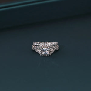 925 Sterling Silver Engagement Ring Set, 2 Carat Total, Princess Square-Cut Cubic Zirconia Ring with Halo Setting, Two Tier Stackable Ring