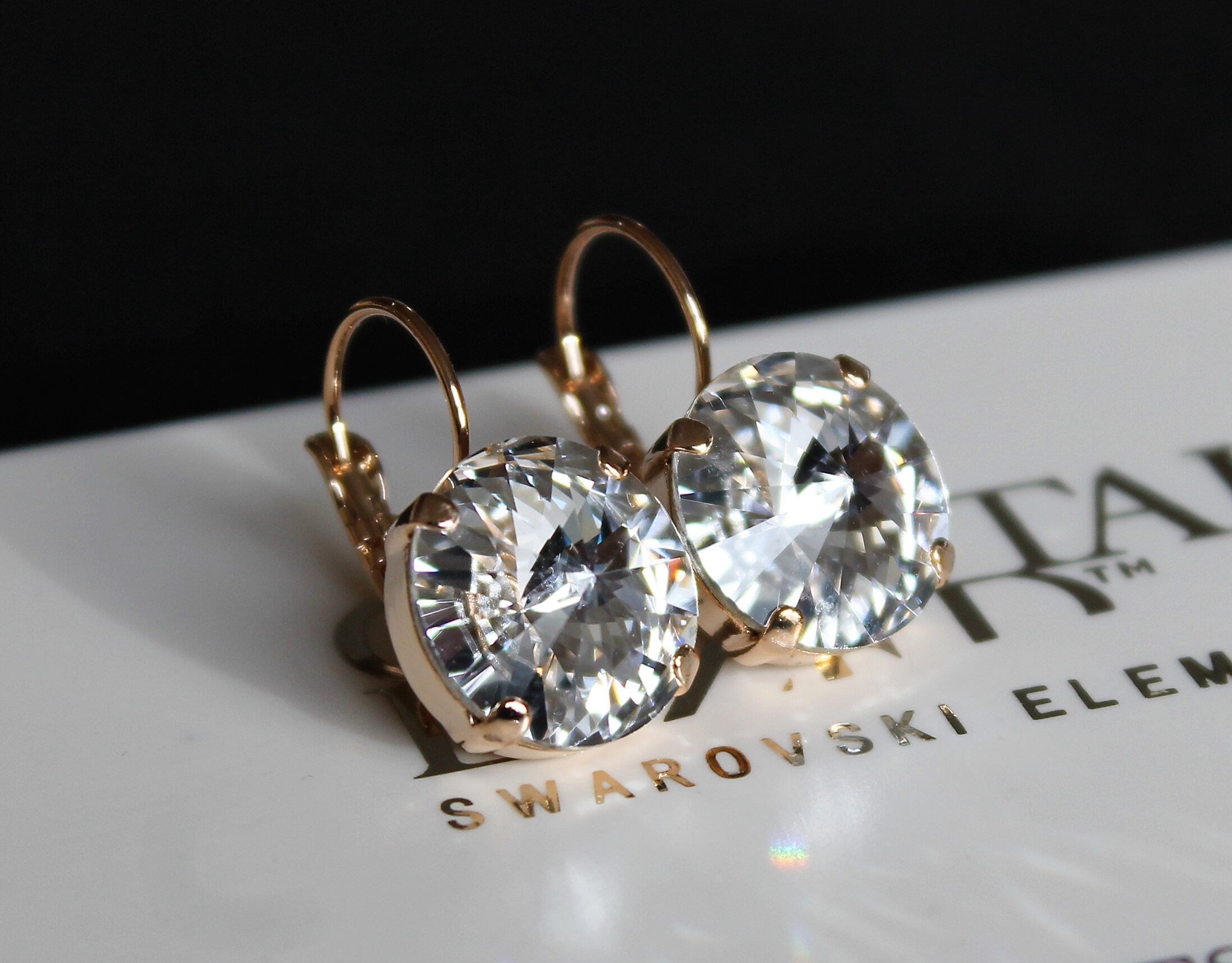 Rivoli Clear 14Mm Leverback Earrings Made with Swarovski Crystal Elements Choose a Finish