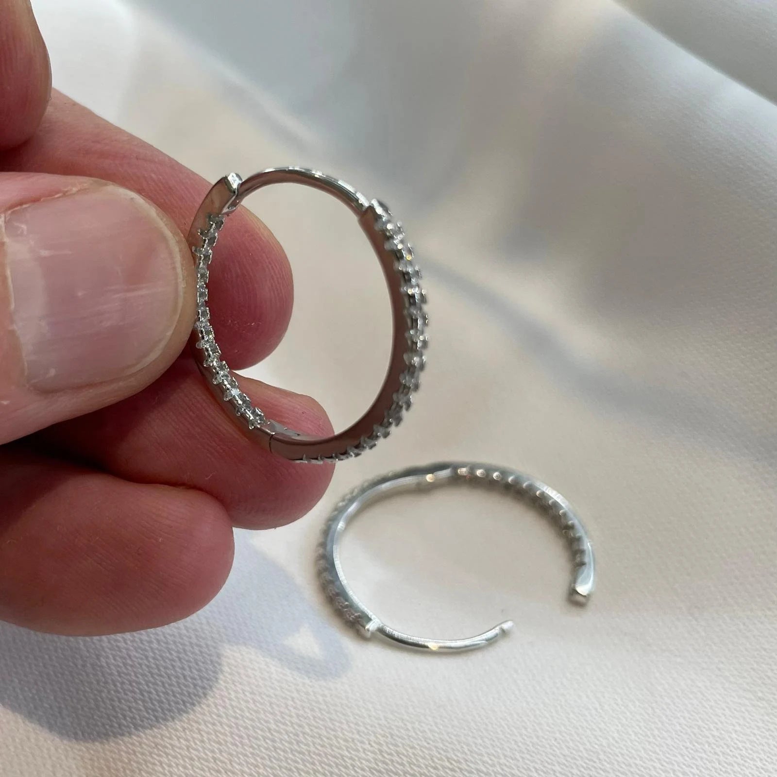Sterling Silver CZ Hoop Earrings: 20Mm Simulated Diamond Hoops