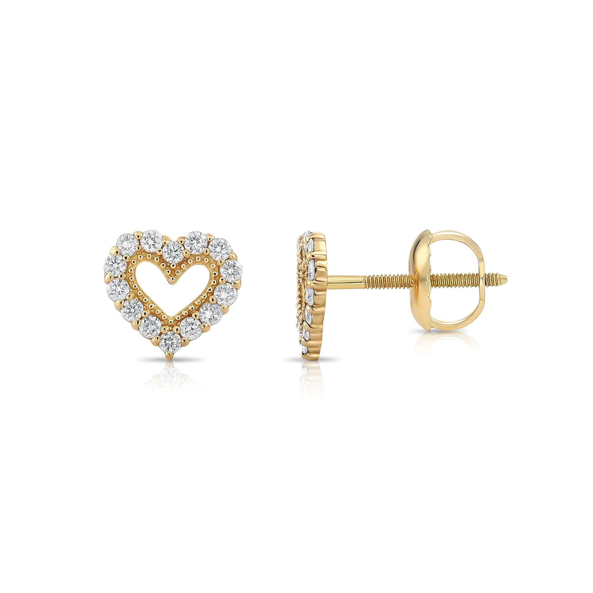 Stunning 14K Yellow Gold Heart Lab Diamond Studs - 0.25ctw with Secure Screwback Closure.