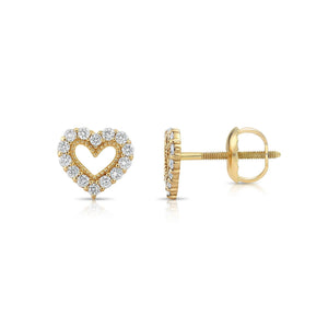 Stunning 14K Yellow Gold Heart Lab Diamond Studs - 0.25ctw with Secure Screwback Closure.