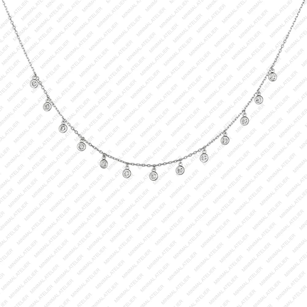 0.75Ct Lab Grown Diamond Brilliant round 13 Drop Bezel with Chain Necklace Solid 14K Gold Moissanite Station Necklace, Handmade Jewelry