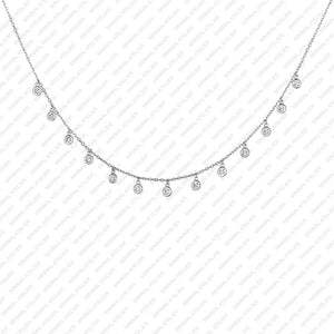 0.75Ct Lab Grown Diamond Brilliant round 13 Drop Bezel with Chain Necklace Solid 14K Gold Moissanite Station Necklace, Handmade Jewelry