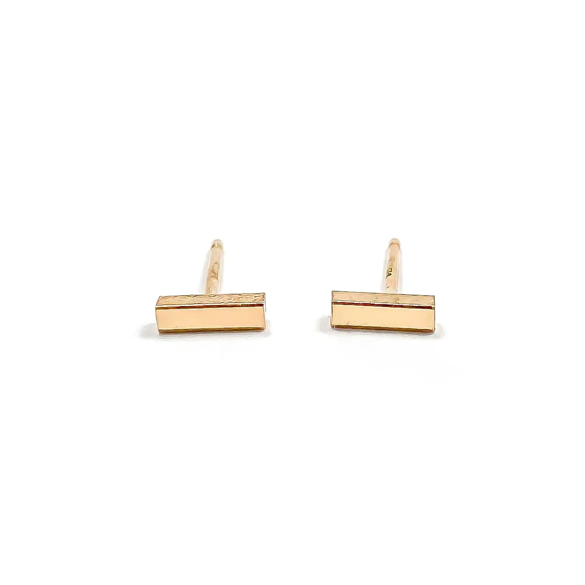 Stunning 14K Solid Gold Bar Stud Earrings - Dainty Matte Minimalist Design, Available as Single or Pair.