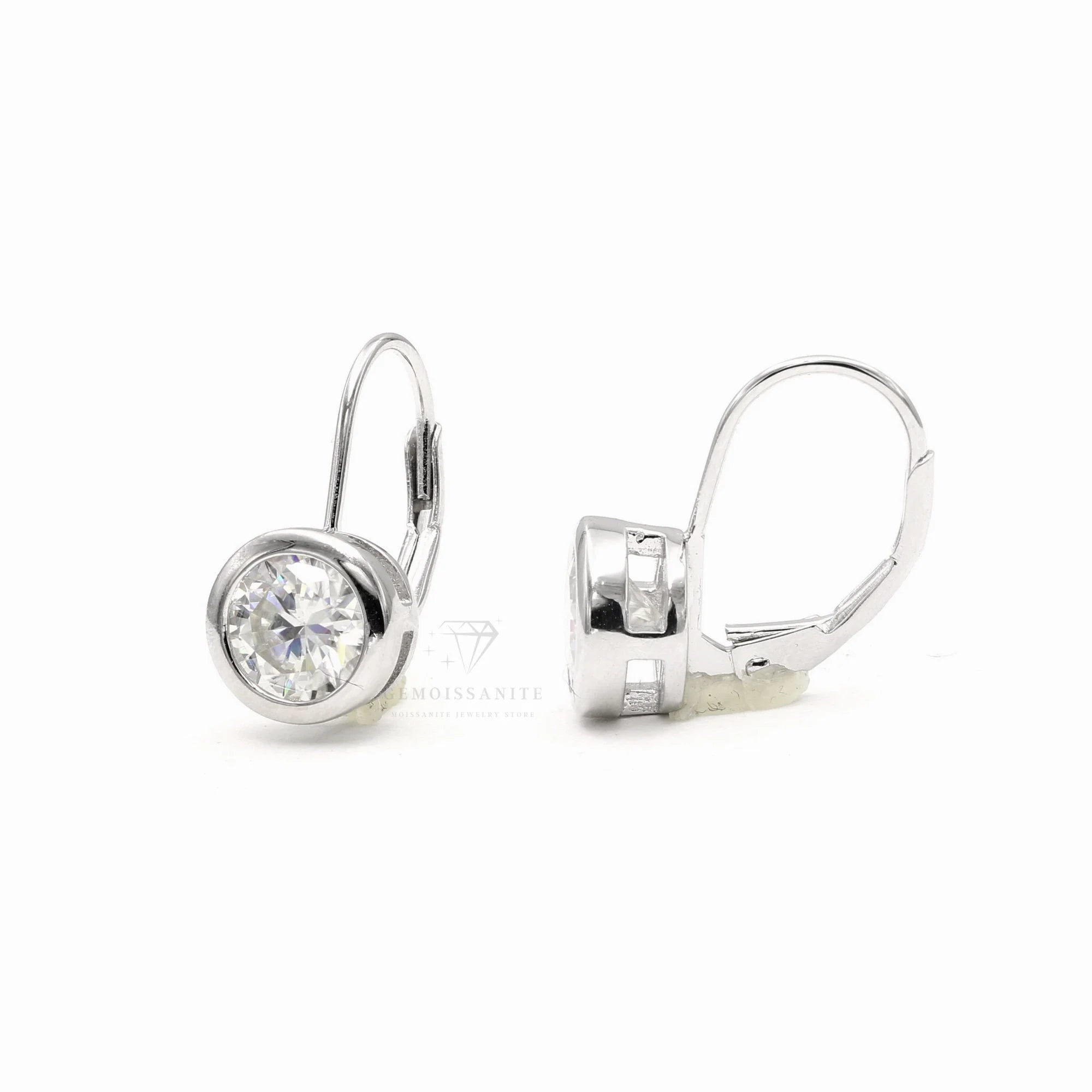 Moissanite Bezel Set Dangle Earrings, 925 Sterling Silver