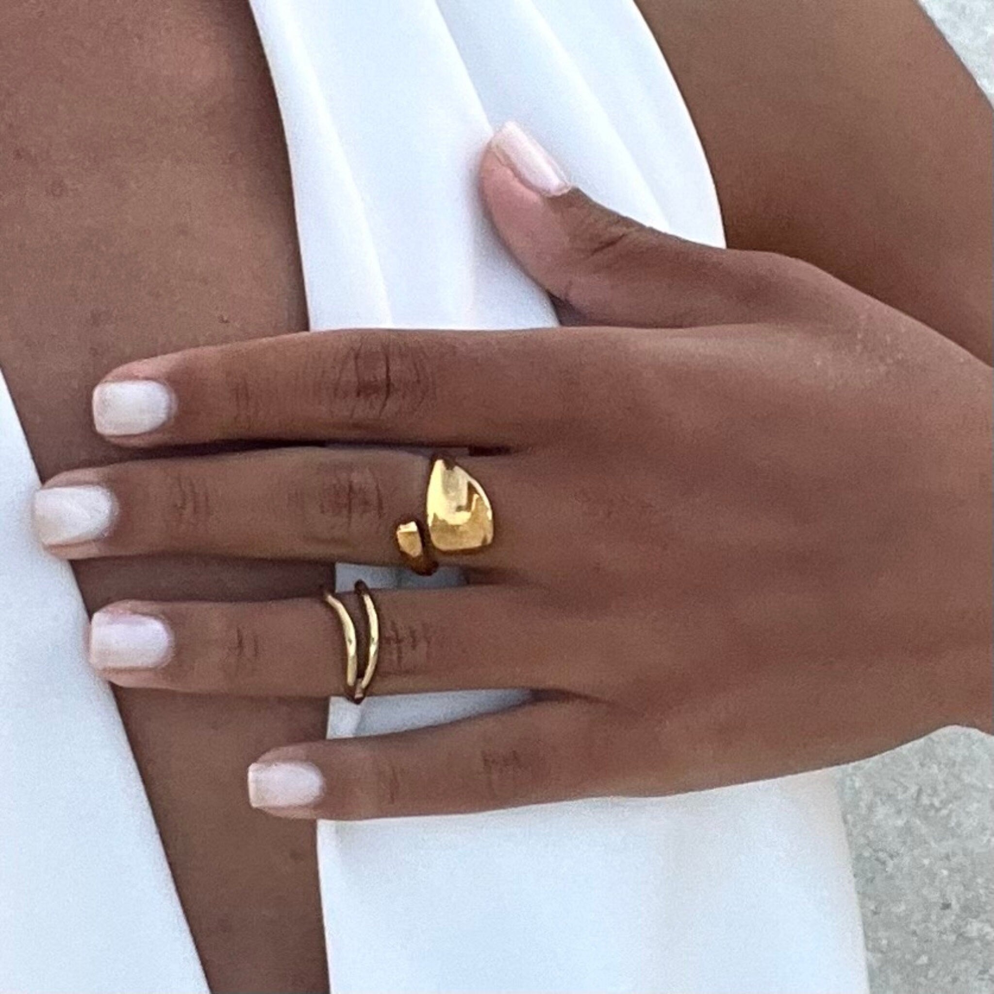 Waterproof Gold Double Band Ring - Adjustable Stainless Steel Ring - Tarnish Free Gold Ring - Elegant Dainty Ring for Everyday