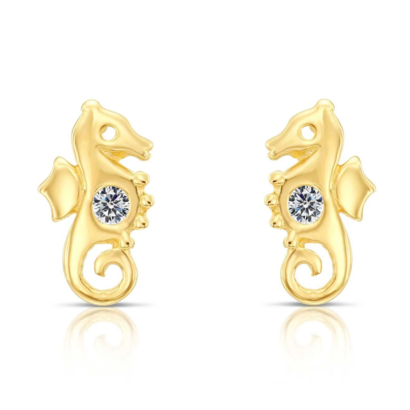 10K Yellow Gold Tiny Seahorse Stud Earrings