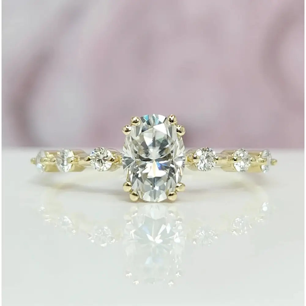 1 Carat Oval Cut Lab Grown Diamond Engagement Ring in 14K Yellow Gold.