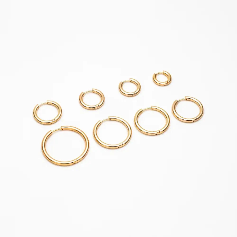 10 Pcs Gold & Silver Stainless Steel Huggie Hoop Earrings - 2.5mm Thick, 13-30mm Sizes.