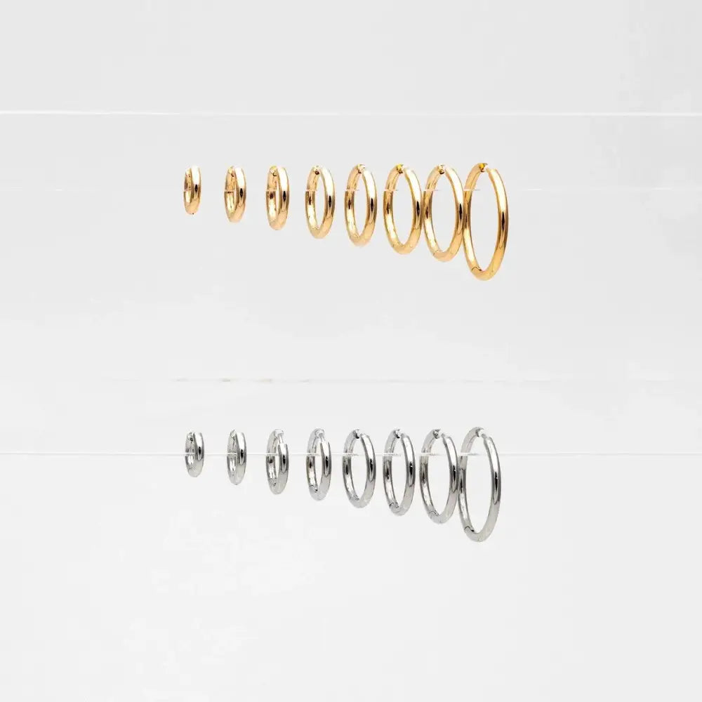 10 Pcs Gold & Silver Stainless Steel Huggie Hoop Earrings - 2.5mm Thick, 13-30mm Sizes.