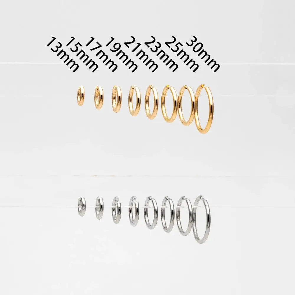 10 Pcs Gold & Silver Stainless Steel Huggie Hoop Earrings - 2.5mm Thick, 13-30mm Sizes.